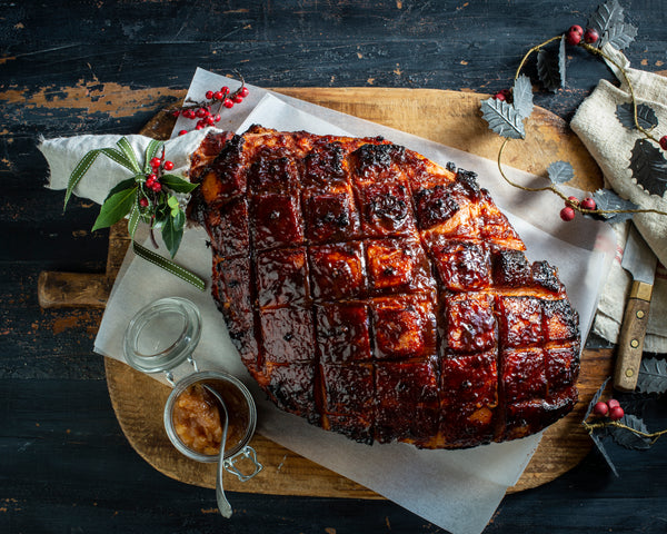 Glazed half ham leg